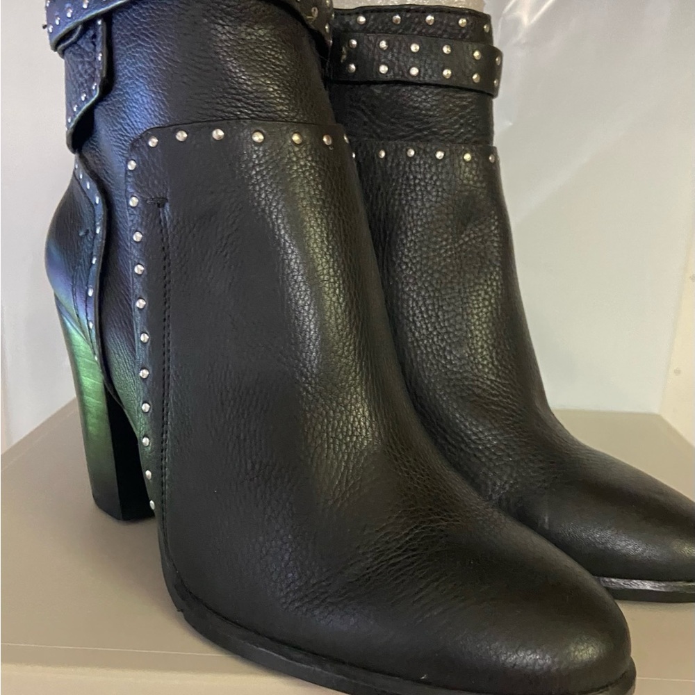 Black Studded Leather Ankle Boots
